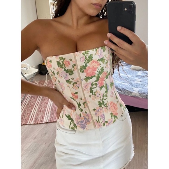 Zara Tops - Zara Floral Strapless Top - Pink and Green